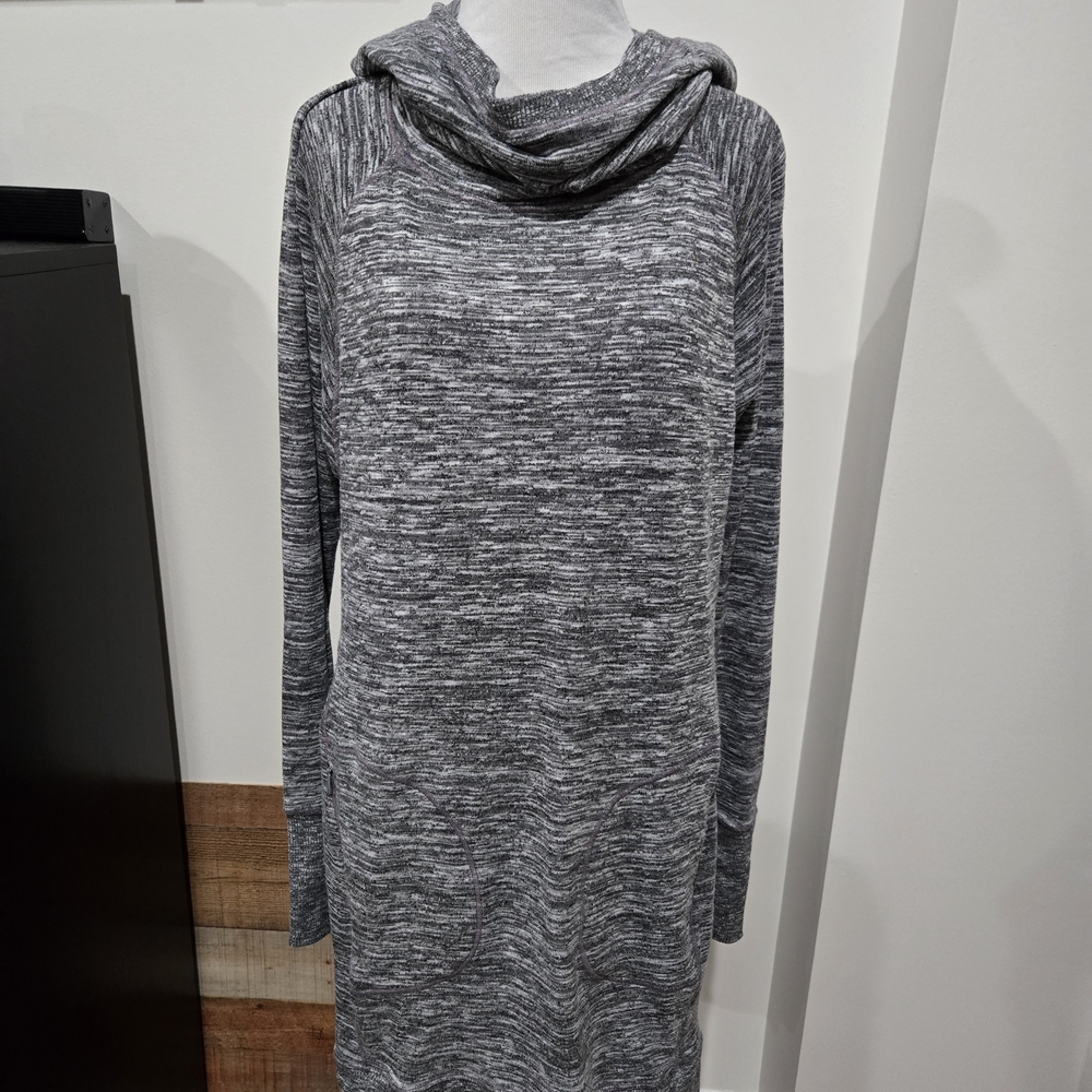 Athleta Charcoal Knit Cowl Neck Dress with Hood Small Tall